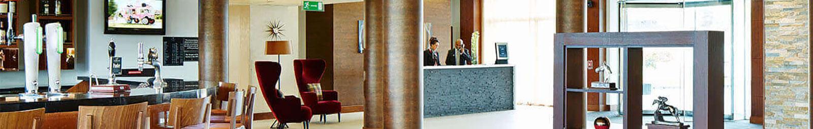 A panoramic view of the inside of the Marriott Hotel at Lingfield Park Resort