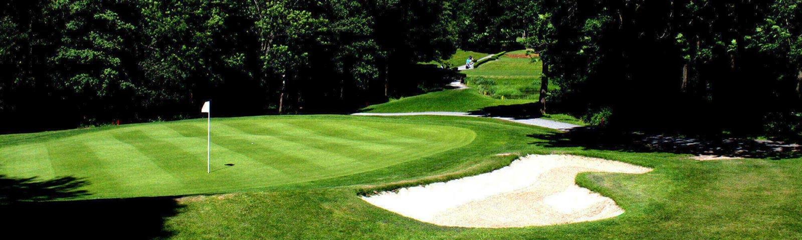A view of a golf green at Lingfield Park Resort on a beautiful summer day.