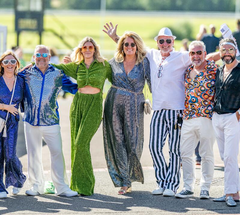 A group of friends in fancy dress at Lingfield Races