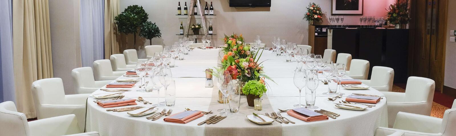 A stunning table laid out in a private suite at Lingfield Park Racecourse.
