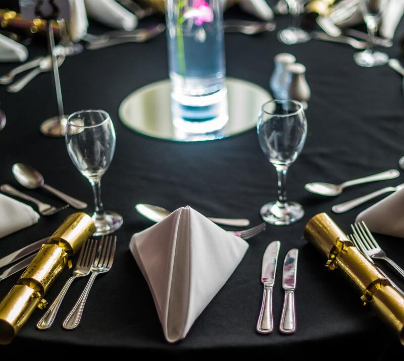 A festively laid table ready for a Christmas party