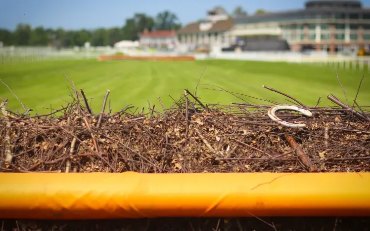 A close up of a jump at Lingfield Park